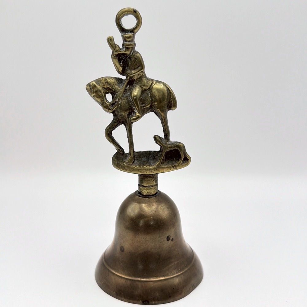 VTG Equestrian Brass Hand Bell Horse Rider Dog The Hunt Made In England